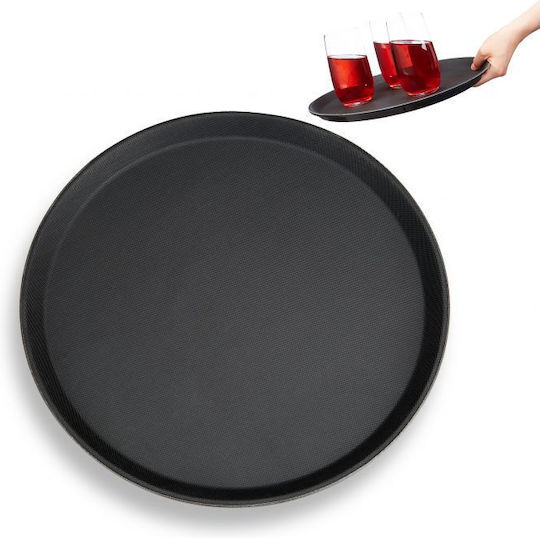 Relaxdays Plastic Rotund Tavă de Servire Antiderapant în Culoare Negru 35cm 10027282 1buc