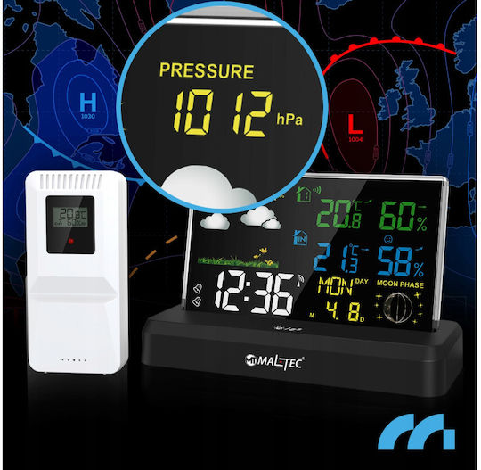 Wireless Weather Station Maltec Daily2000m Internal Temperature Range -9.9°c To 50°c Barometer Humidity Range 20% To 95% Sensor Included Black