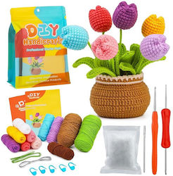 Set Complet de Croșetat DIY pentru Începători și Avansați Accesorii Fir Incluse Instrucțiuni Model Decorativ Ghiveci de Flori Lalele Multicolor