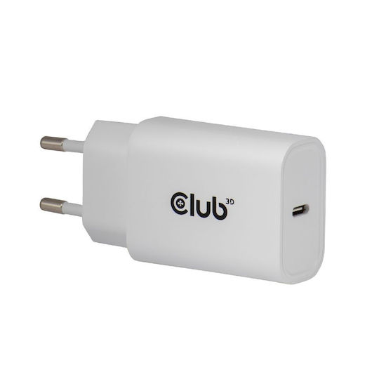 Club3D Charger Without Cable with USB-C Port 30W Power Delivery Whites (CAC-3020)