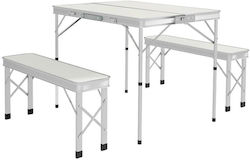 Garden Camping Furniture Set Folding 1 Table 2 Benches Mdf Aluminum White 90 Cm Frankfurt