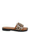 Leather Women's Flat Sandals in Tabac Brown Color
