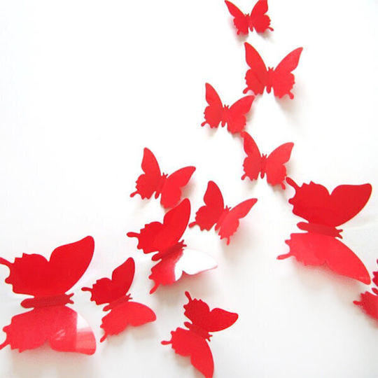 3d Butterfly Wall Sticker Red Set Of 12pcs.