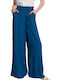 Women's Fabric Trousers Loose Fit Petrol Blue