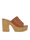 Mules with High Heel in Tabac Brown Color