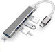 Andowl Hub 4 Θυρών USB 2.0 με σύνδεση USB-A Ασημί