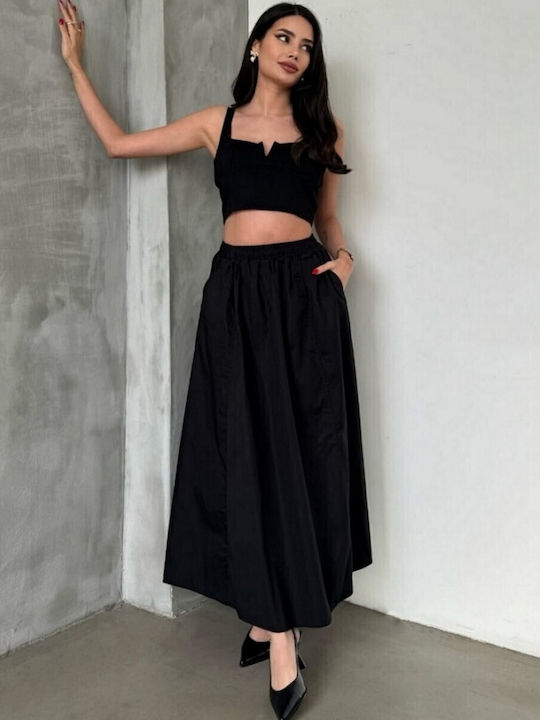 Della Moda Ψηλόμεση Midi Φούστα Μαύρο