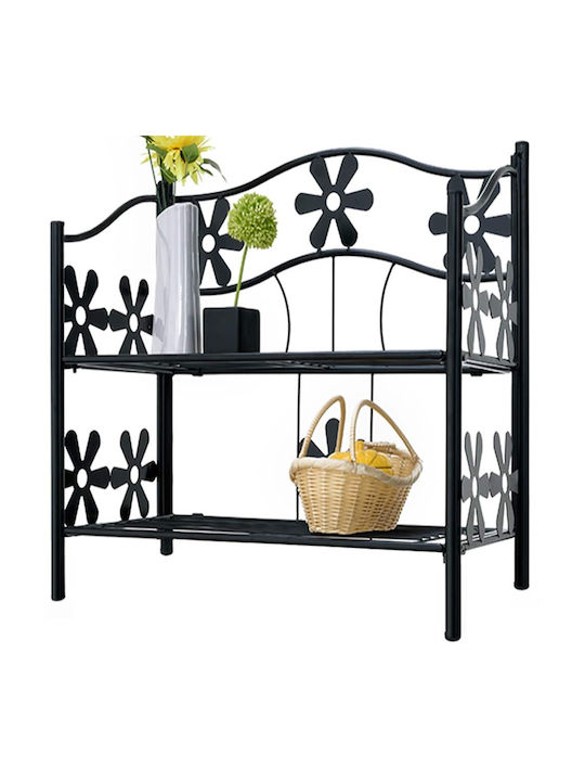 Ραφιέρα Μεταλλική Design Floral με 2 Ράφια Μαύρη 50x30x60εκ. 103222