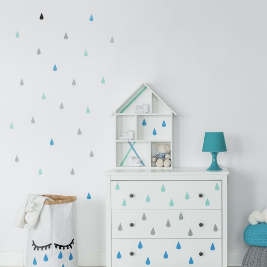 Wall Stickers For Nursery-kids Room Rain Drops Set Of 21pcs.5x3cm. - Yellow Green