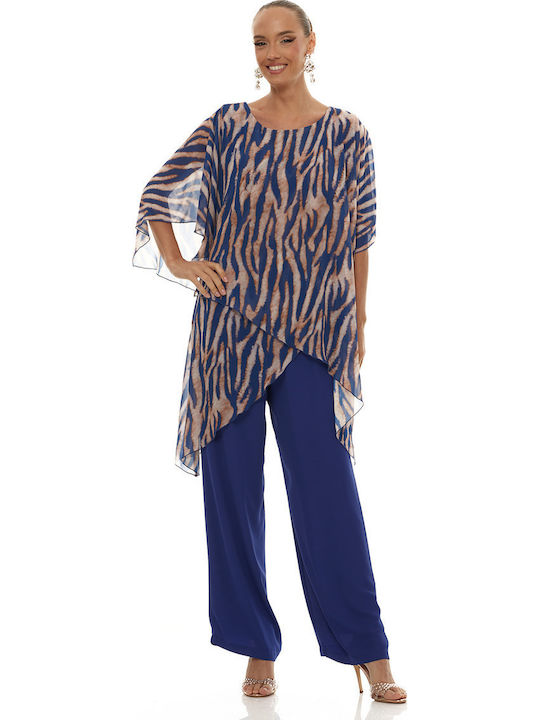 Damen Blau Set mit Hose Leopard