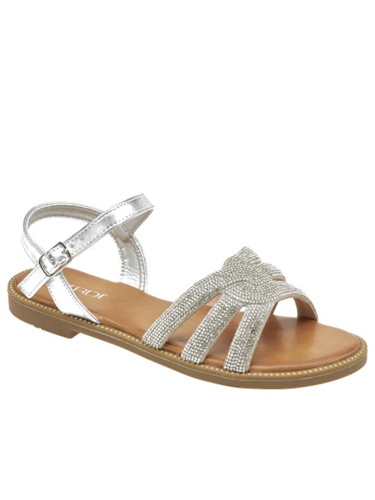 Verde Women's Flat Sandals in Silver Color