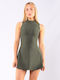 Sommer Mini Sportliches Damenkleid Ärmellos Khaki