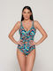 One Piece Swimsuit with Light Padding for Large Bust Blue