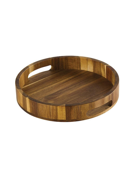 Country Casa Wooden Round Serving Tray with Handles in Brown Color 30x30cm TK004 1pcs
