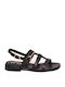 Deri Damen Flache Sandalen Schwarz