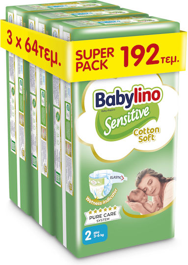 Babylino Tape Diapers Sensitive Cotton Soft No. 2 for 3-6kg 192pcs