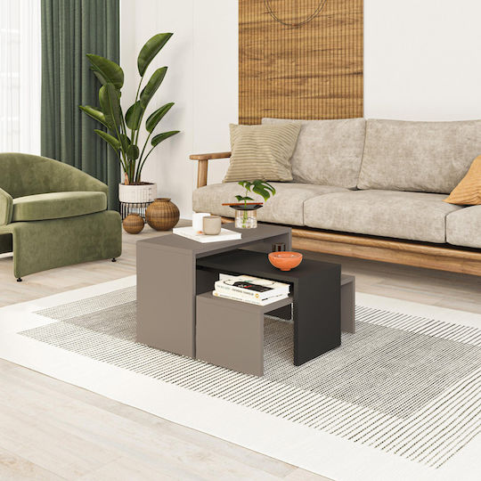 Set Zigon Rectangular Kantar Lemn Antracit - Moca 3 Buc M65xL30xÎ39cm