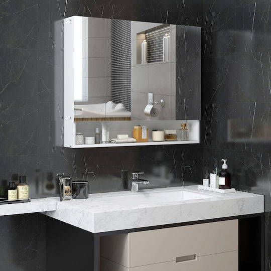 Kleankin 834-425WT Καθρέπτης από MDF με Ράφι & Ντουλάπι 90x15cm Λευκός