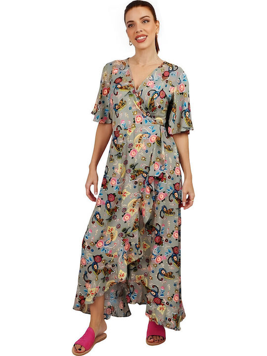 Summer Maxi Dress Wrap with Ruffle Gray