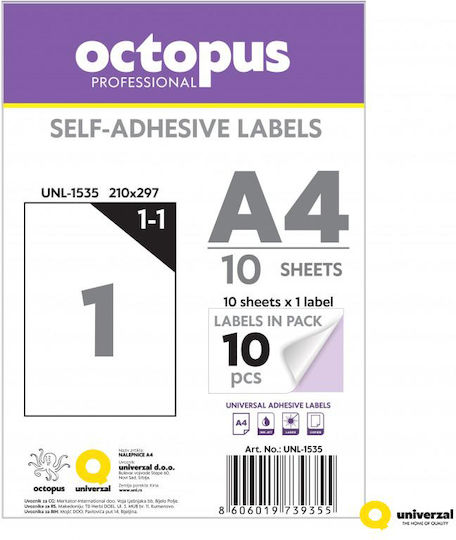 Octopus Self-Adhesive Rectangular A4 Labels 210x297mm