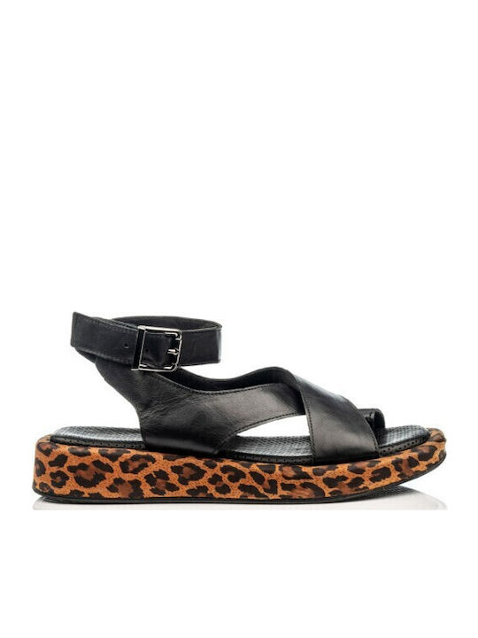 Boxer Leather Women's Flat Sandals in Black Color