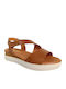 Leather Women's Flat Sandals Anatomic Flatforms in Tabac Brown Color