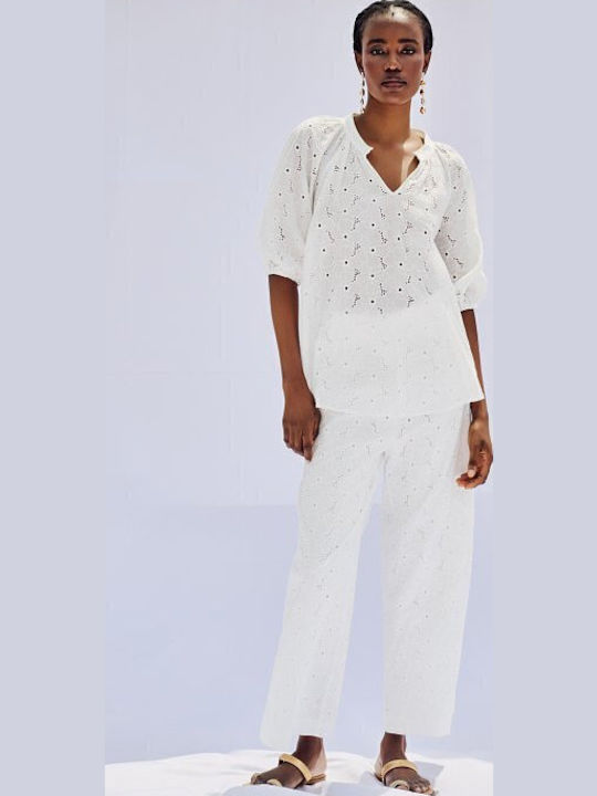 Dama Tesatura Pantaloni White