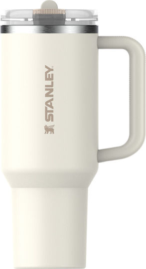Stanley Quencher ProTour Flip Straw Handled Tumbler Thermos Stainless Steel BPA Free 1.18lt Cream Fade with Straw and Handle