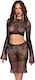 Chillirose Cr 4686 Set Lenjerie Erotică Realizat din Material Elastic 4D Fără Cusături Moale Format din Top cu Mâneci Lungi Fustă Neagră S M