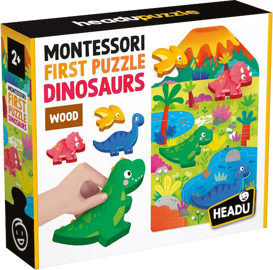 Headu Montessori My First Dinosaur Puzzle 4 Wooden Shapes