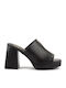 Leather Mules with High Heel in Black Color