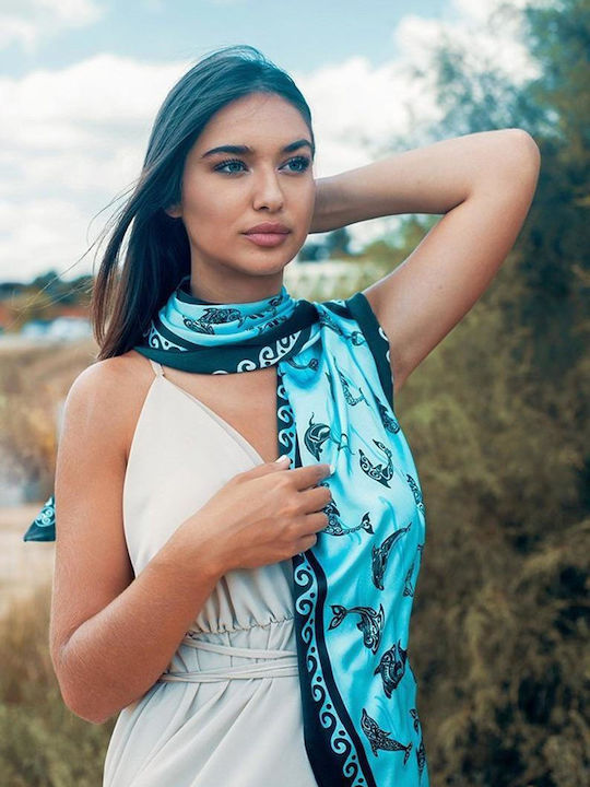 Kalfas Luxury Silk Women's Silk Scarf Blue