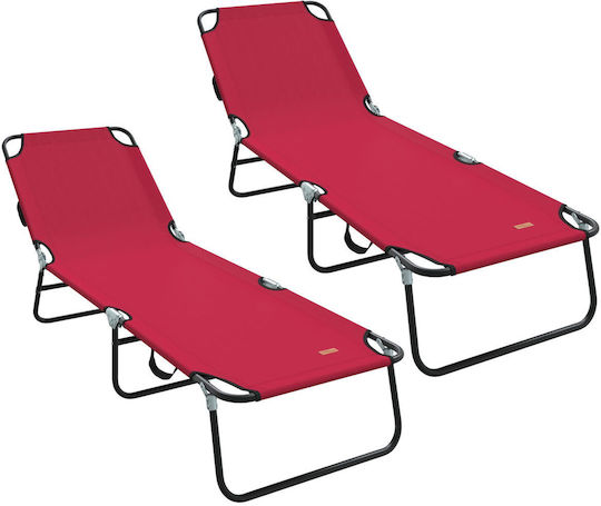 Vidaxl Folding Sunbed 2 Pcs Portable Red Fabric 600d Oxford 56x189x87cm Red