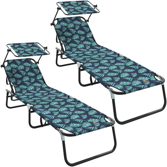 Vidaxl Folding Sunbeds 2 pcs Canopy Leaf Design 600d Oxford Fabric 56x190x81cm Green