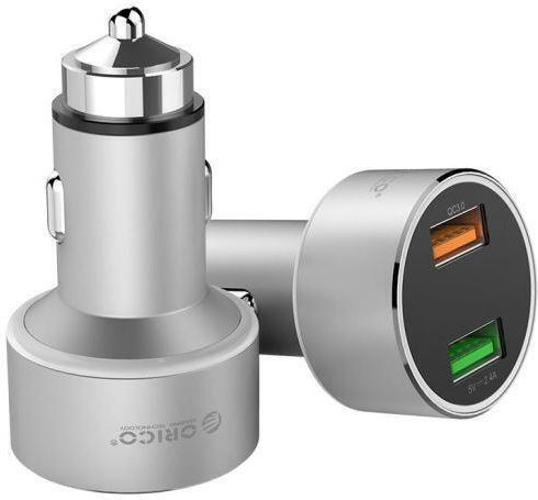 Orico Încărcător Auto Cu Mufă De Brichetă 30W Încărcare Rapidă Cu Porturi 2xUSB-A Culoare Argintie