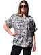 Plus Size Women's Blouse Black and white
