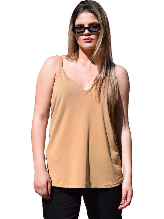 Plus Size Γυναικείο Lingerie Top με Δαντέλα Μπεζ Καμηλό