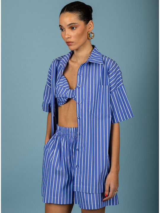 Women's Striped Short Sleeve Shirt Blue