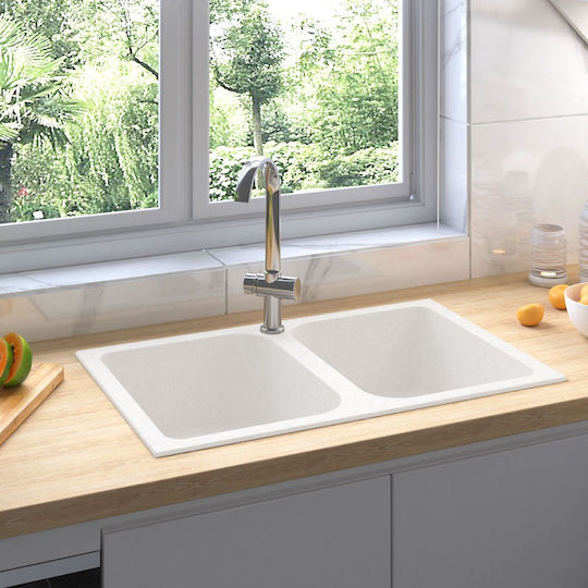 vidaXL Drop-In Sink Synthetic Granite W76xD48cm White