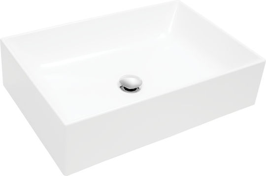 Turtl Επικαθήμενος Νιπτήρας Πορσελάνης 60x40cm Λευκό Γυαλιστερό