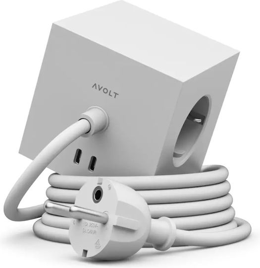 AVOLT Power Strip 2 Sockets with 2 USB-C Ports and 1.8m Gray Cable