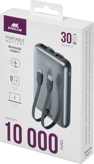 Rivacase VA2611 Power Bank 10000mAh με 2 Θύρες USB-A και Θύρα USB-C Power Delivery Γκρι