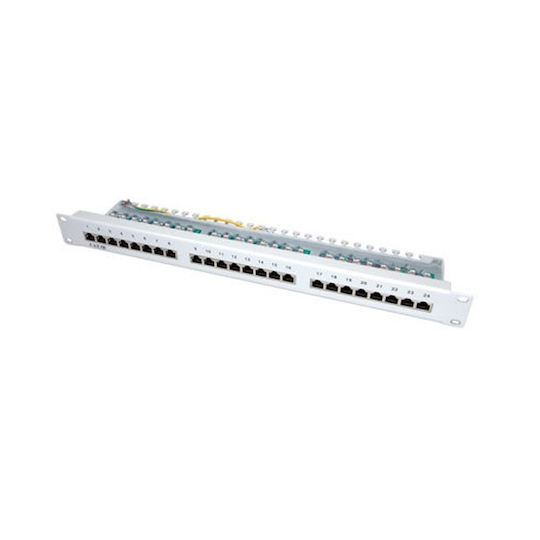 Panou de Conexiuni Roline 26.99.0329 19" Rack 24 Porturi Ecranat Cat 5e Clasa D Eia Tia 568b Gri Deschis