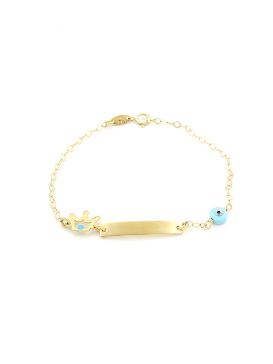 Kids Bracelet from Gold 9K with Evil Eye & Crown