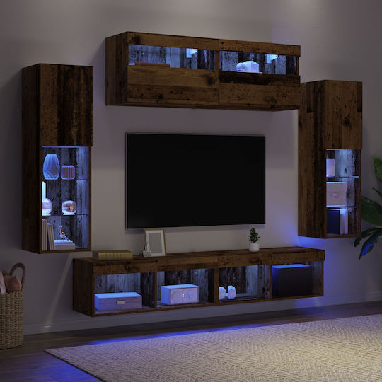 Living Room TV Unit with Showcase & Lighting Brown L30.5xW30xH102cm