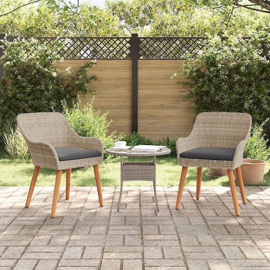 Outdoor Armchair Rattan Light Gray with Cushion 2pcs 55x45x82cm