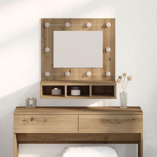 Wall-Mounted Makeup Dressing Table Wooden Brown with Mirror 60x31.5x62cm