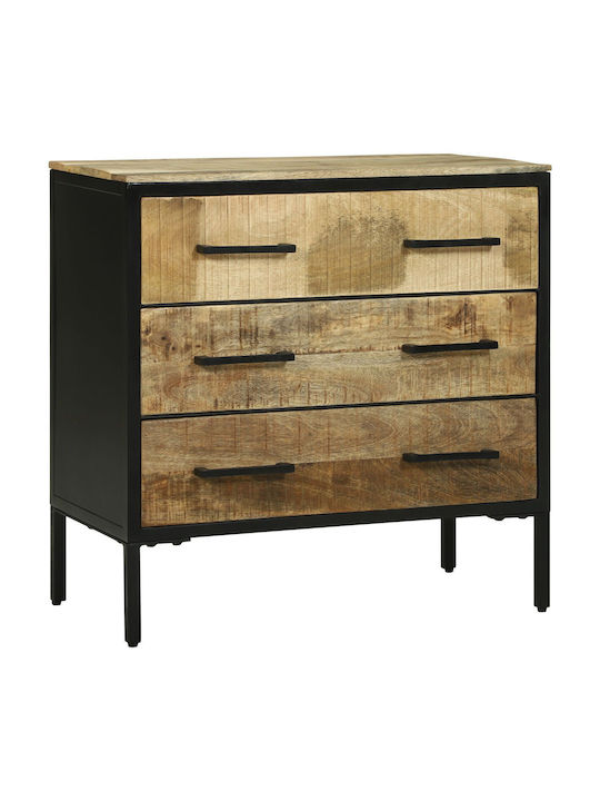 Metallic Chest of Drawers of Solid Wood Ρουστίκ Ξύλο Μάνγκο 70x35x70cm