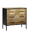 Metallic Chest of Drawers of Solid Wood Ρουστίκ Ξύλο Μάνγκο 70x35x70cm