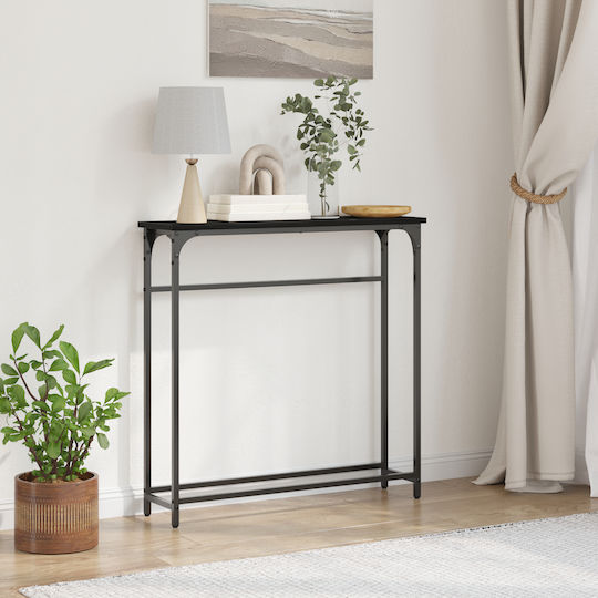 Console Table Wood & Metal Black L75xW19.5xH75cm Console Table Wood & Metal Black L75xW19.5xH75cm